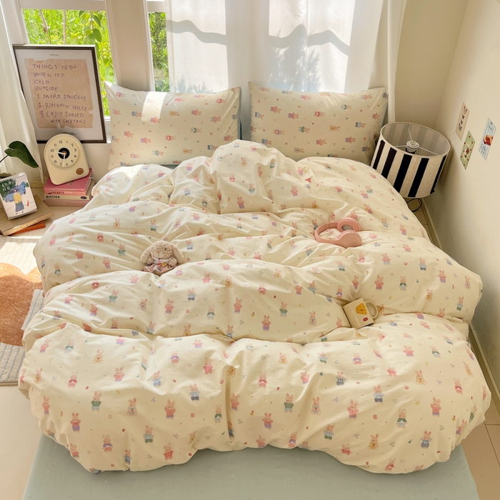 91家纺网 家纺一手货源 找家纺 吉象家纺 2025新款亲肤舒适全棉纯棉小清新卡通系列四件套 兔巴巴