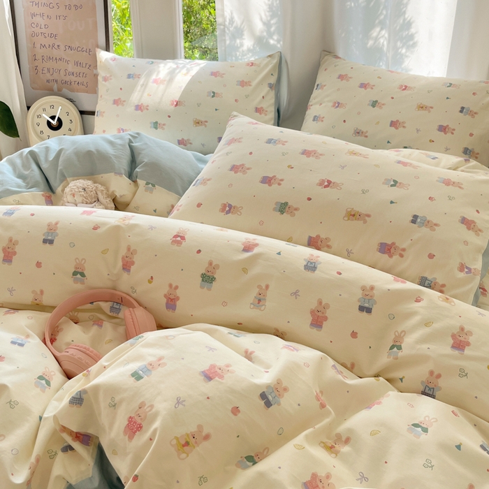 91家纺网 家纺一手货源 找家纺 吉象家纺 2025新款亲肤舒适全棉纯棉小清新卡通系列四件套 兔巴巴