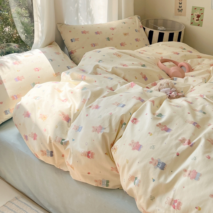 91家纺网 家纺一手货源 找家纺 吉象家纺 2025新款亲肤舒适全棉纯棉小清新卡通系列四件套 兔巴巴