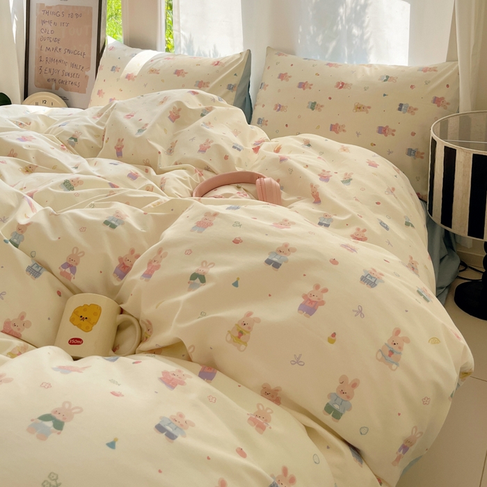 91家纺网 家纺一手货源 找家纺 吉象家纺 2025新款亲肤舒适全棉纯棉小清新卡通系列四件套 兔巴巴