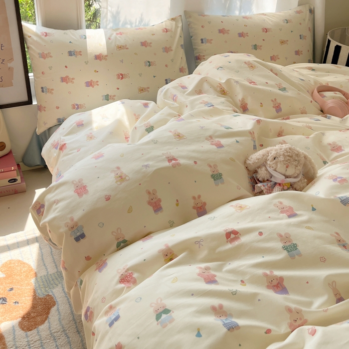 91家纺网 家纺一手货源 找家纺 吉象家纺 2025新款亲肤舒适全棉纯棉小清新卡通系列四件套 兔巴巴