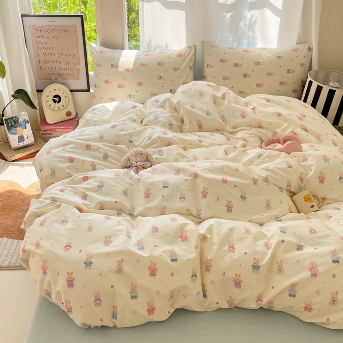 91家纺网 家纺一手货源 找家纺 吉象家纺 2025新款亲肤舒适全棉纯棉小清新卡通系列四件套 兔巴巴