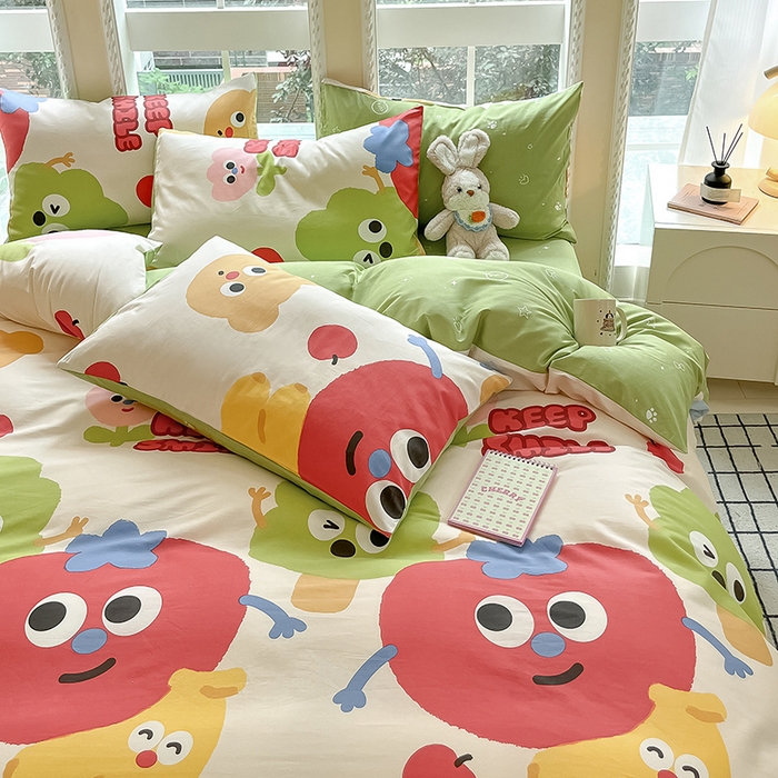 91家纺网 家纺一手货源 找家纺 吉象家纺 2025新款亲肤舒适全棉纯棉小清新卡通系列四件套 微笑天团