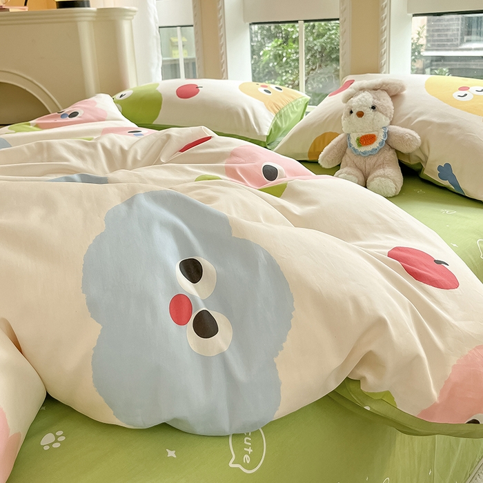 91家纺网 家纺一手货源 找家纺 吉象家纺 2025新款亲肤舒适全棉纯棉小清新卡通系列四件套 微笑天团