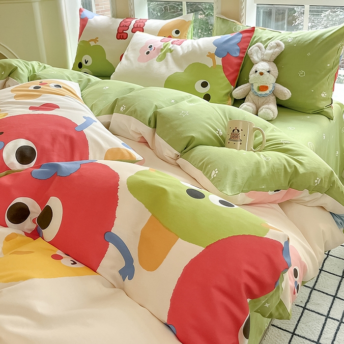 91家纺网 家纺一手货源 找家纺 吉象家纺 2025新款亲肤舒适全棉纯棉小清新卡通系列四件套 微笑天团