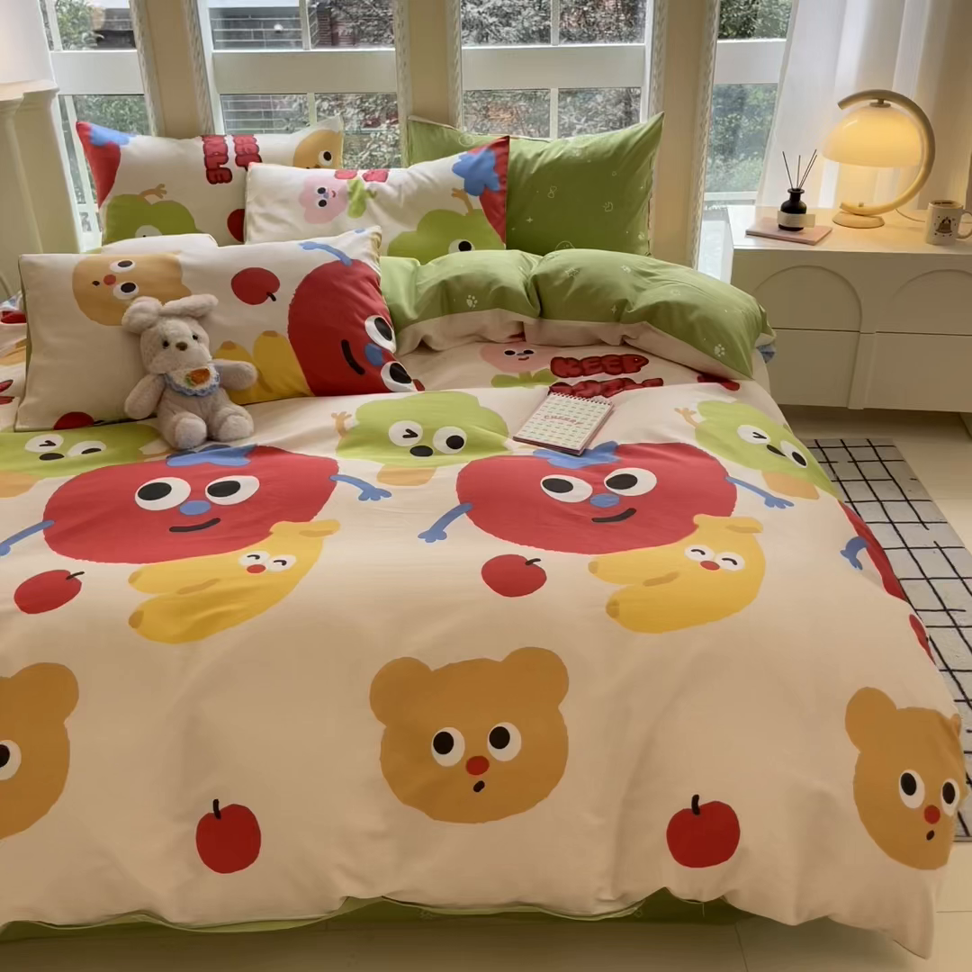 91家纺网 家纺一手货源 找家纺 吉象家纺 2025新款亲肤舒适全棉纯棉小清新卡通系列四件套 微笑天团