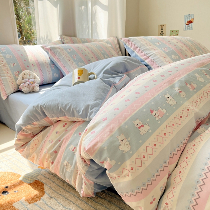 吉象家纺 2025新款亲肤舒适全棉纯棉小清新卡通系列四件套 小狗笔记