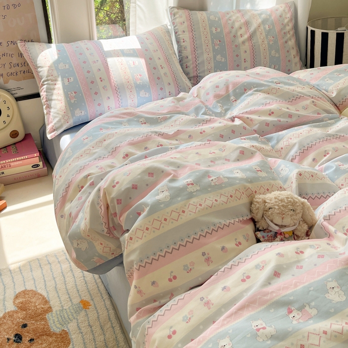 91家纺网 家纺一手货源 找家纺 吉象家纺 2025新款亲肤舒适全棉纯棉小清新卡通系列四件套 小狗笔记