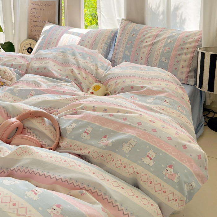 91家纺网 家纺一手货源 找家纺 吉象家纺 2025新款亲肤舒适全棉纯棉小清新卡通系列四件套 小狗笔记