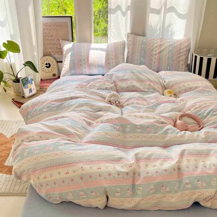 91家纺网 家纺一手货源 找家纺 吉象家纺 2025新款亲肤舒适全棉纯棉小清新卡通系列四件套 小狗笔记