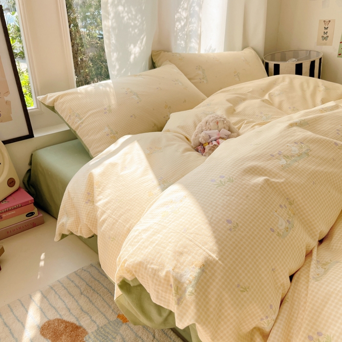 91家纺网 家纺一手货源 找家纺 吉象家纺 2025新款亲肤舒适全棉纯棉小清新卡通系列四件套 小萌鸭