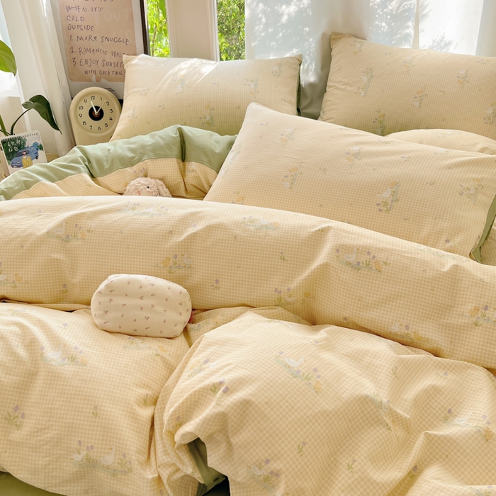 91家纺网 家纺一手货源 找家纺 吉象家纺 2025新款亲肤舒适全棉纯棉小清新卡通系列四件套 小萌鸭