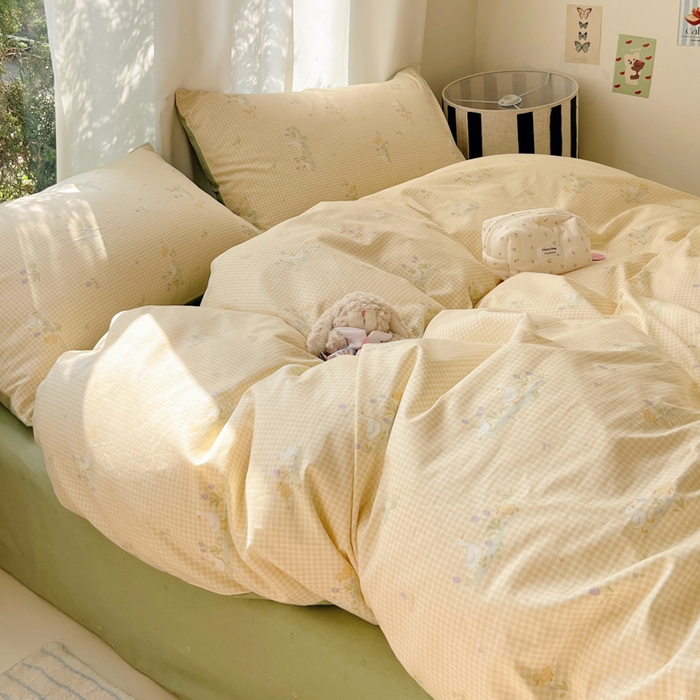 91家纺网 家纺一手货源 找家纺 吉象家纺 2025新款亲肤舒适全棉纯棉小清新卡通系列四件套 小萌鸭