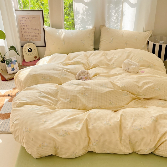 91家纺网 家纺一手货源 找家纺 吉象家纺 2025新款亲肤舒适全棉纯棉小清新卡通系列四件套 小萌鸭