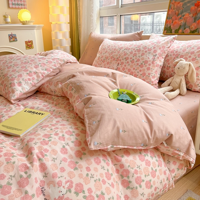 91家纺网 家纺一手货源 找家纺 吉象家纺 2025新款亲肤舒适全棉纯棉小清新卡通系列四件套 心动