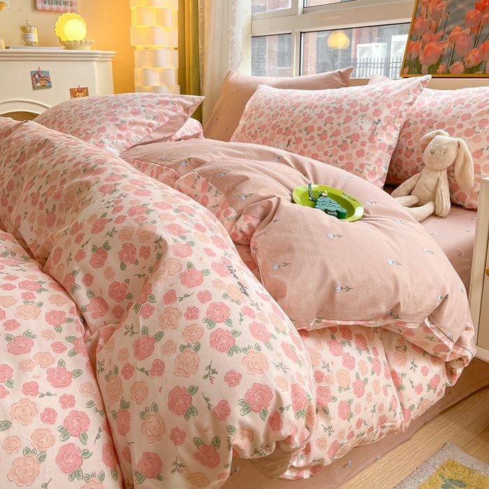 91家纺网 家纺一手货源 找家纺 吉象家纺 2025新款亲肤舒适全棉纯棉小清新卡通系列四件套 心动