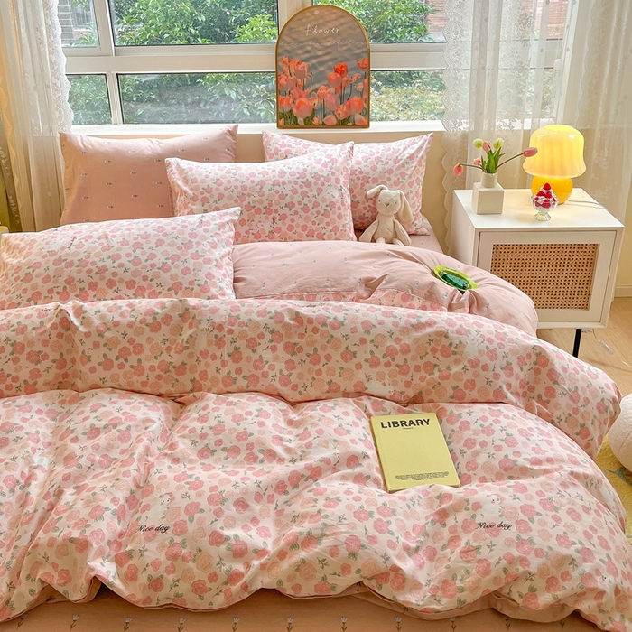 91家纺网 家纺一手货源 找家纺 吉象家纺 2025新款亲肤舒适全棉纯棉小清新卡通系列四件套 心动