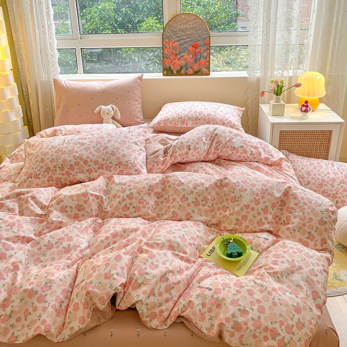 91家纺网 家纺一手货源 找家纺 吉象家纺 2025新款亲肤舒适全棉纯棉小清新卡通系列四件套 心动