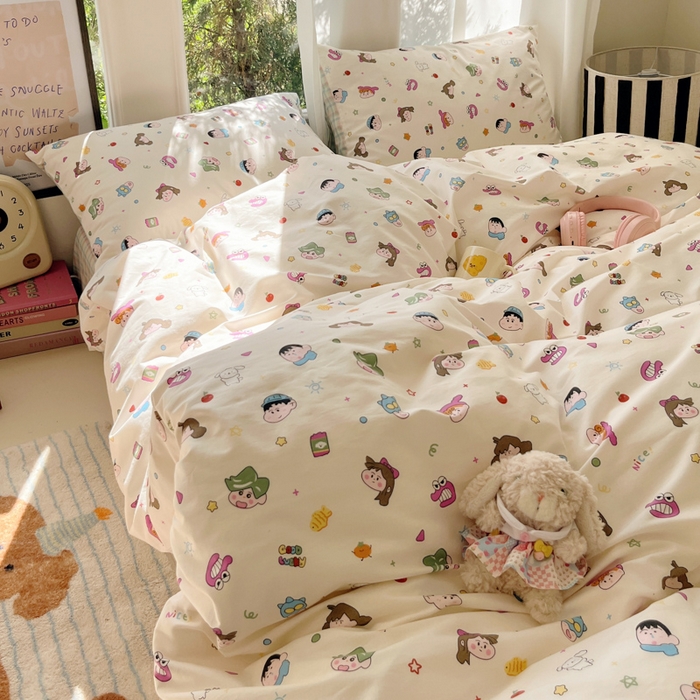 91家纺网 家纺一手货源 找家纺 吉象家纺 2025新款亲肤舒适全棉纯棉小清新卡通系列四件套 新新一家