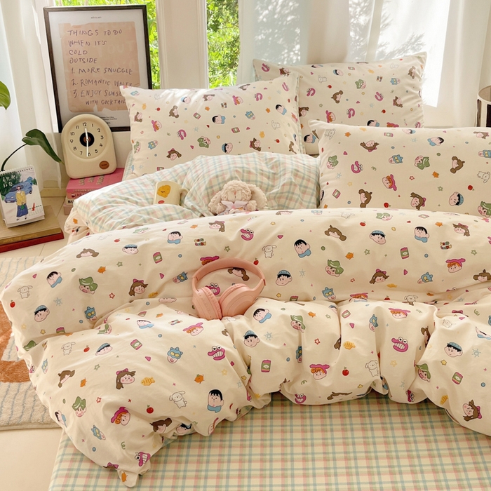 91家纺网 家纺一手货源 找家纺 吉象家纺 2025新款亲肤舒适全棉纯棉小清新卡通系列四件套 新新一家