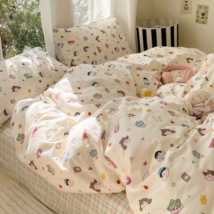 91家纺网 家纺一手货源 找家纺 吉象家纺 2025新款亲肤舒适全棉纯棉小清新卡通系列四件套 新新一家