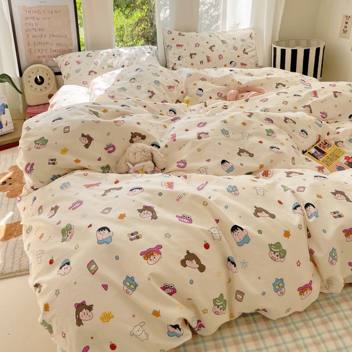 91家纺网 家纺一手货源 找家纺 吉象家纺 2025新款亲肤舒适全棉纯棉小清新卡通系列四件套 新新一家