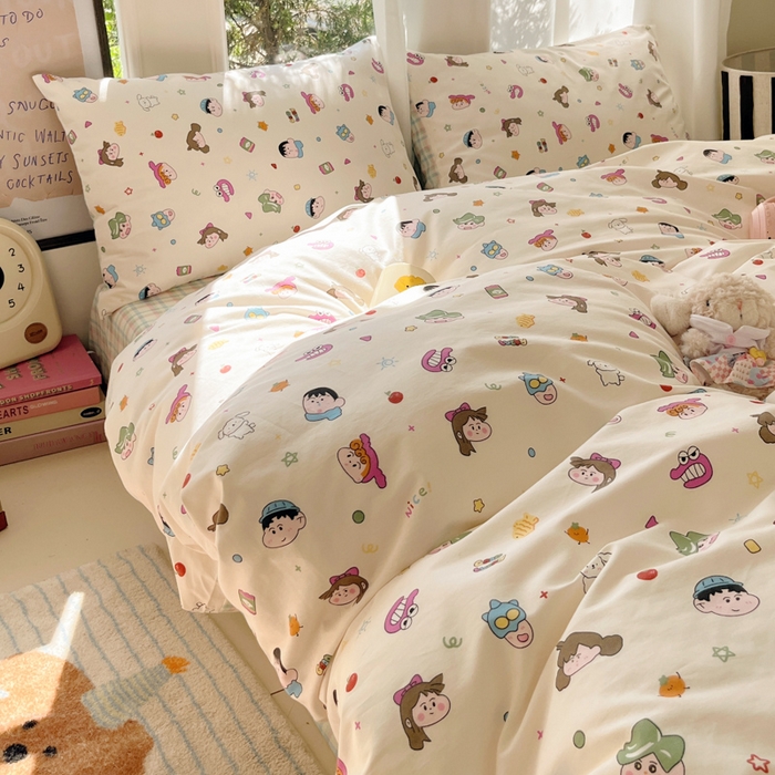 91家纺网 家纺一手货源 找家纺 吉象家纺 2025新款亲肤舒适全棉纯棉小清新卡通系列四件套 新新一家