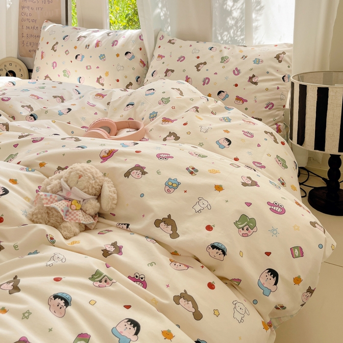 91家纺网 家纺一手货源 找家纺 吉象家纺 2025新款亲肤舒适全棉纯棉小清新卡通系列四件套 新新一家