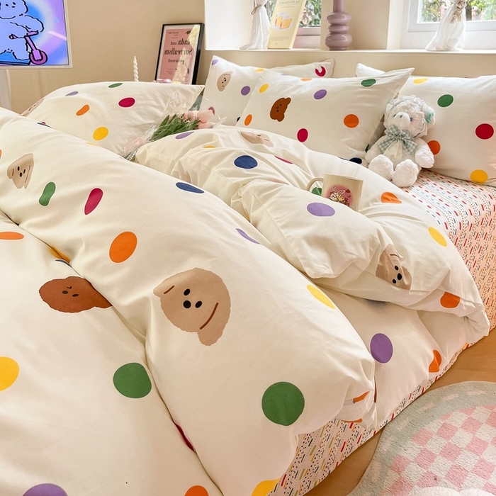 91家纺网 家纺一手货源 找家纺 吉象家纺 2025新款亲肤舒适全棉纯棉小清新卡通系列四件套 炫彩狗