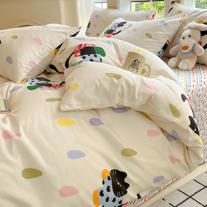 91家纺网 家纺一手货源 找家纺 吉象家纺 2025新款亲肤舒适全棉纯棉小清新卡通系列四件套 靴子猫