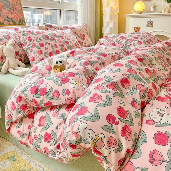 吉象家纺 2025新款亲肤舒适全棉纯棉小清新卡通系列四件套 遇见爱