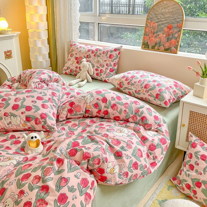 91家纺网 家纺一手货源 找家纺 吉象家纺 2025新款亲肤舒适全棉纯棉小清新卡通系列四件套 遇见爱