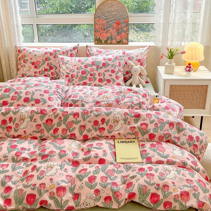 91家纺网 家纺一手货源 找家纺 吉象家纺 2025新款亲肤舒适全棉纯棉小清新卡通系列四件套 遇见爱