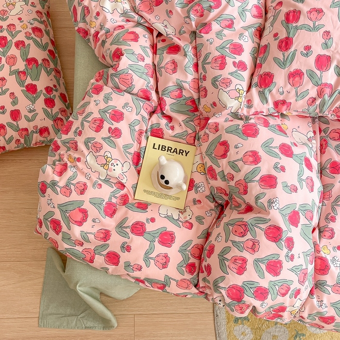 91家纺网 家纺一手货源 找家纺 吉象家纺 2025新款亲肤舒适全棉纯棉小清新卡通系列四件套 遇见爱