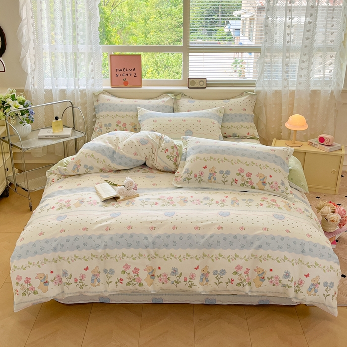 91家纺网 家纺一手货源 找家纺 花梦欣 2025新款全棉纯棉印花单品系列-三件套 兔兔乐园