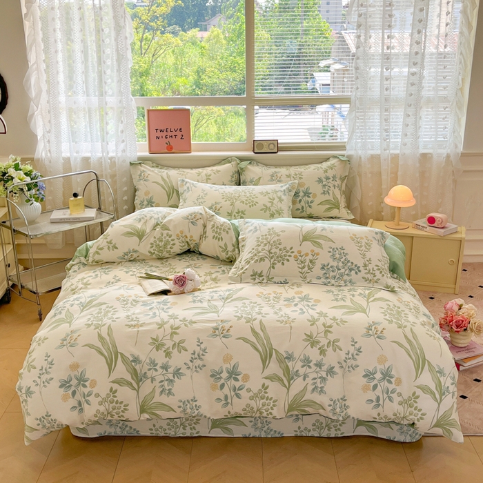 91家纺网 家纺一手货源 找家纺 花梦欣 2025新款全棉纯棉印花单品系列-三件套 仙草