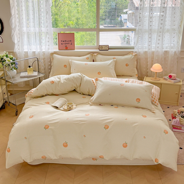 91家纺网 家纺一手货源 找家纺 花梦欣 2025新款全棉纯棉印花单品系列-三件套 小橙橘