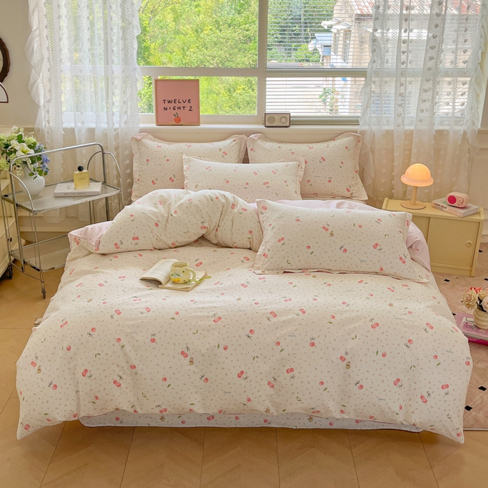 91家纺网 家纺一手货源 找家纺 花梦欣 2025新款全棉纯棉印花单品系列-三件套 樱桃甜宠