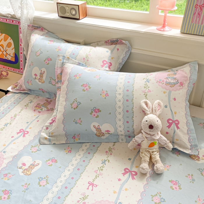 91家纺网 家纺一手货源 找家纺 花梦欣 2025新款全棉纯棉印花单品系列-三件套 花丛兔兰