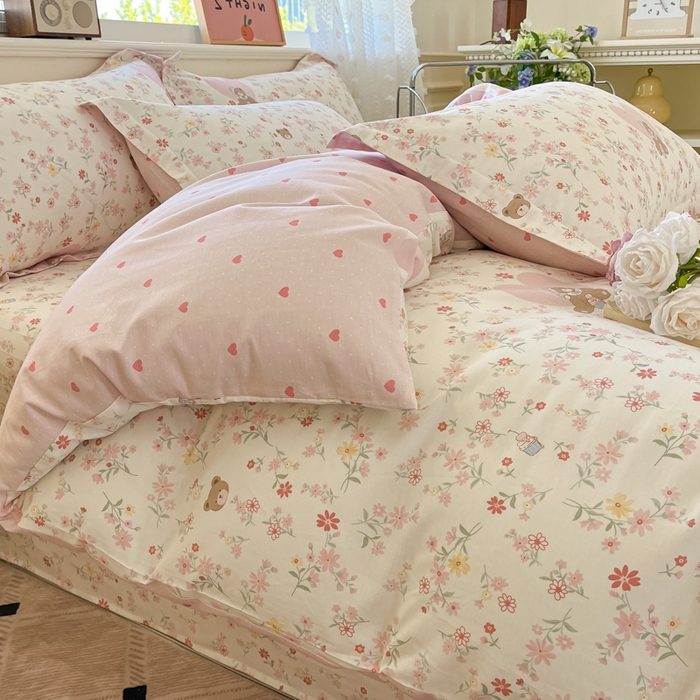 91家纺网 家纺一手货源 找家纺 花梦欣 2025新款全棉纯棉印花单品系列-三件套 旧书折痕粉