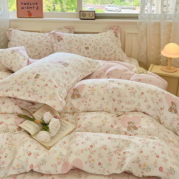 91家纺网 家纺一手货源 找家纺 花梦欣 2025新款全棉纯棉印花单品系列-三件套 旧书折痕粉