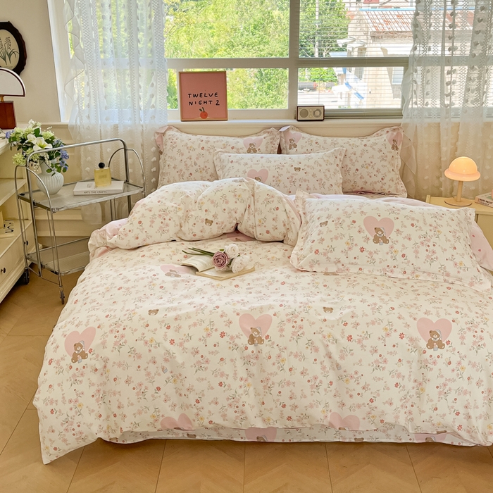 91家纺网 家纺一手货源 找家纺 花梦欣 2025新款全棉纯棉印花单品系列-三件套 旧书折痕粉