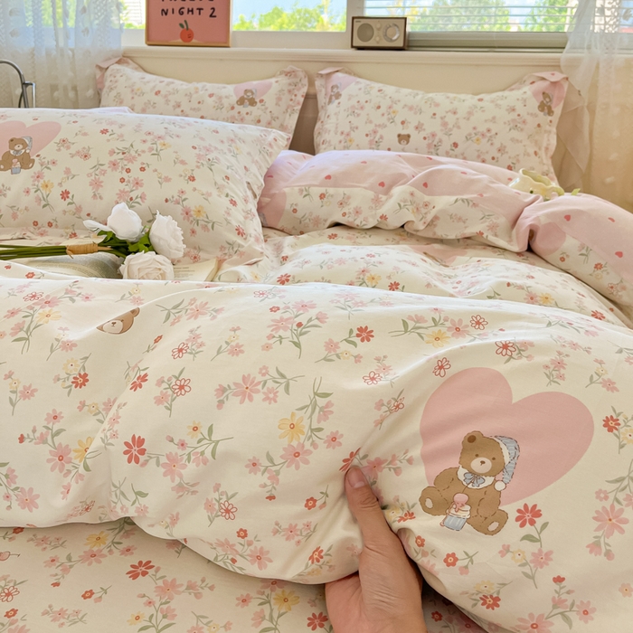 91家纺网 家纺一手货源 找家纺 花梦欣 2025新款全棉纯棉印花单品系列-三件套 旧书折痕粉