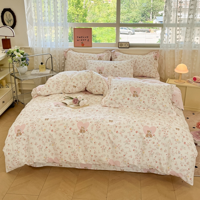 91家纺网 家纺一手货源 找家纺 花梦欣 2025新款全棉纯棉印花单品系列-三件套 旧书折痕粉