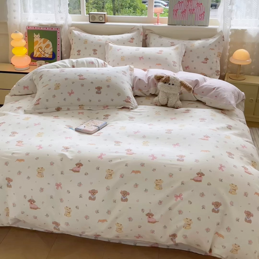 91家纺网 家纺一手货源 找家纺 花梦欣 2025新款全棉纯棉印花单品系列-三件套 酷卡小狗