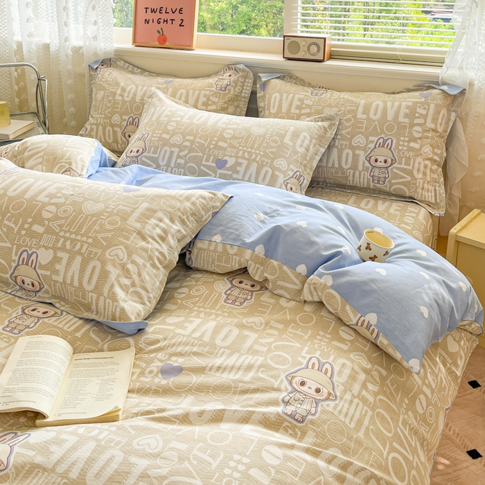 91家纺网 家纺一手货源 找家纺 花梦欣 2025新款全棉纯棉印花单品系列-三件套 拉布兔兔