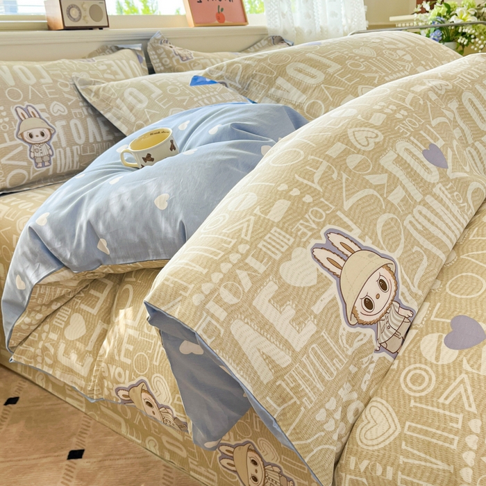 91家纺网 家纺一手货源 找家纺 花梦欣 2025新款全棉纯棉印花单品系列-三件套 拉布兔兔