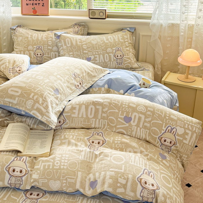 91家纺网 家纺一手货源 找家纺 花梦欣 2025新款全棉纯棉印花单品系列-三件套 拉布兔兔