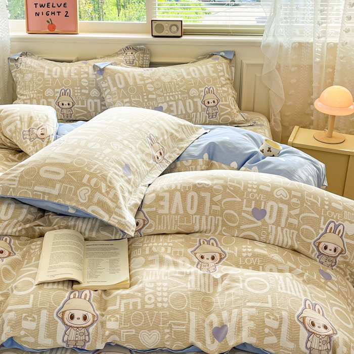 91家纺网 家纺一手货源 找家纺 花梦欣 2025新款全棉纯棉印花单品系列-三件套 拉布兔兔