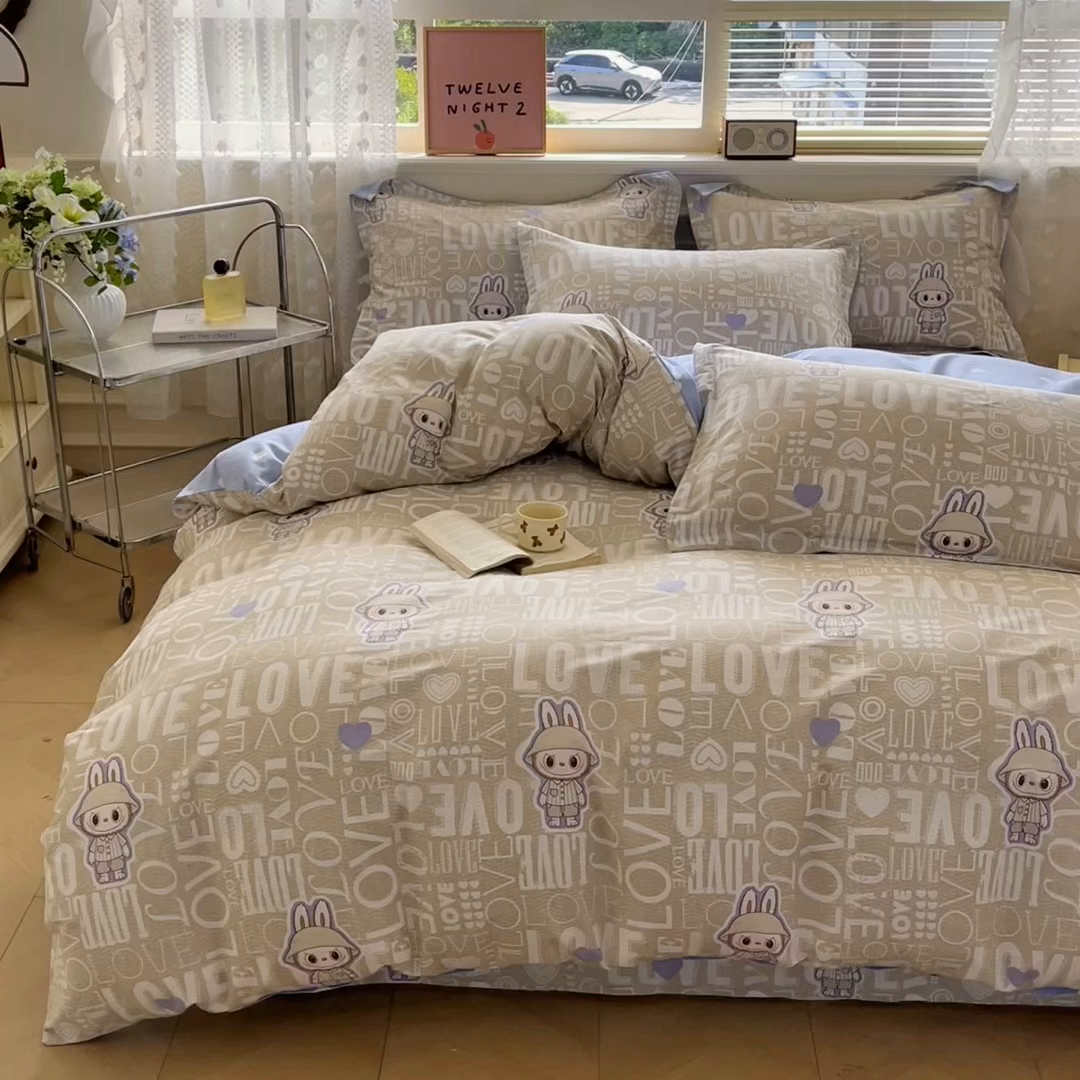 91家纺网 家纺一手货源 找家纺 花梦欣 2025新款全棉纯棉印花单品系列-三件套 拉布兔兔